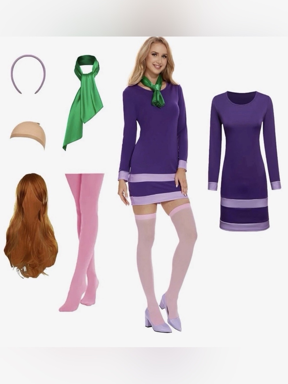 Daphne Dress Costume Adult size Small Wig & Accessories Scooby Doo Cosplay Con